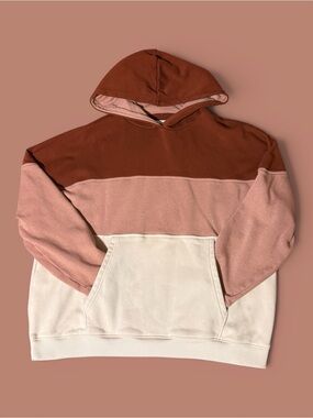 American Eagle | Colorblock Hooded Pullover - Maroon, Light Pink, Cream